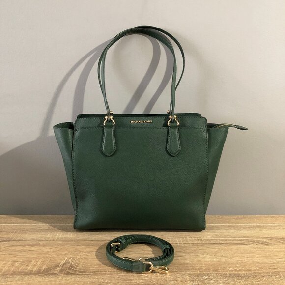 Michael Kors Dee Dee Green LARGE Convertible Tote Shoulder Bag MSRP $358 EUC - Picture 1 of 16
